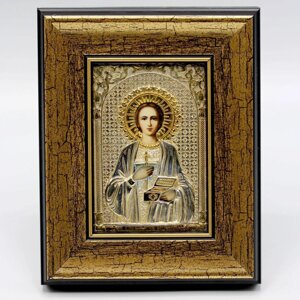 Ікона латунна Св. Пантелеймон з фрагментарною позолотою - 2.14.0206лф