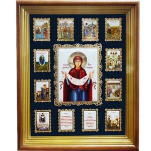 Ікона настінна Покров Богородиці з іншими шанованими іконами - 2.14.0160лп