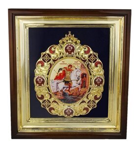 Ікона в дерев'яній рамці з фрагментарною позолотою та емаллю "Георгий Победоносец"2.14.0169лмфе-6