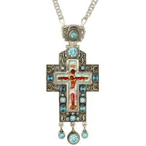 Хрест для священика срібний зі вставками та оксидуванням і з ланцюгом арт. 2.10.0161р-2^1