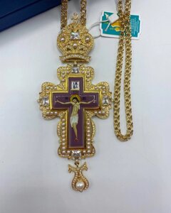 Хрест для священнослужителя латунний позолочений з принтом і ланцюгом - 2.10.0199лп-2^1лп