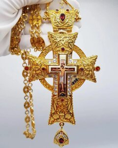 Хрест для священнослужителя латунний з прикрасами та ланцюгом - 2.10.0218лп-2^80лп