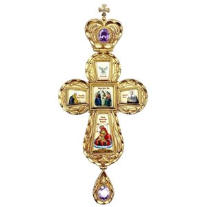 Хрест з ювелірного сплаву в позолоті з прикрасами та принтами - 2.10.0021лп-2
