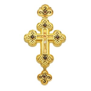 Хрест латунний позолочений з принтом зі вставками фіанітів - 2.10.0071лп-2