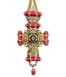 Хрест латунний із фрагментарною позолотою, камінням і ланцюгом - 2.10.0463лпф-2^1лп