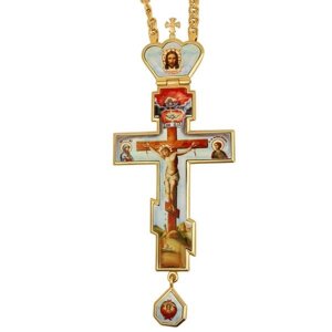 Хрест латунний в позолоті з принтом і з ланцюгом - 2.10.0324лп-2^1лп
