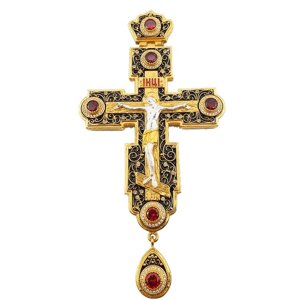 Хрест православний з латуні позолочений зі вставками фіанітів та емаллю - 2.10.0085лп