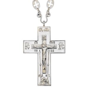 Хрест протоієрейський кабінетний латунний у срібленні з ланцюгом - 2.10.0045л^23л