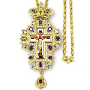 Хрест священика позолочений латунний з прикрасами принтом і ланцюгом - 2.10.0216лп-2^73лп