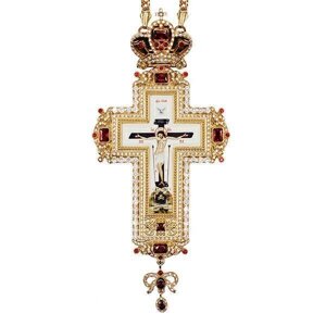 Хрест латунний в позолоті з принтом і з ланцюгом - 2.10.0309лп-2^1лп