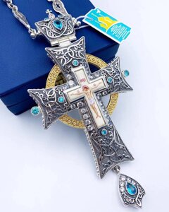 Хрест для священика латунний з прикрасами і ланцюгом - 2.10.0218лфр-2^80лр