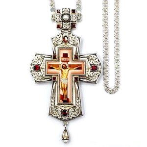 Православний хрест священика латунний з деколем, оксидуванням та камінням - 2.10.0354лр-2^1л