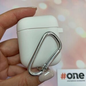 Чохол для AirPods 1 з карабіном тонкий силіконовий футляр чохол для навушників аірподс 1 білий SLM