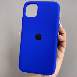 Чохол для Apple iPhone 11 силікон кейс чохол із закритим низом на телефон айфон 11 синій із чорним яблуком h5p