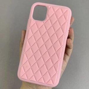 Чохол для Apple iPhone 11 силіконовий з мікрофіброю чохол з ромбиками на телефон айфон 11 рожевий e3v