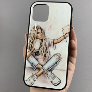 Чохол для Apple iPhone 12 Ladies з 3д ефектом з дівчинкою селфі чохол на телефон айфон 12 білий