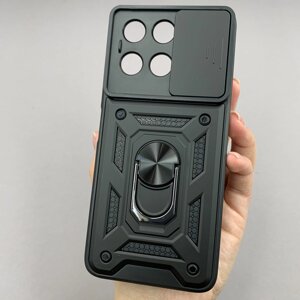 Чохол для Honor X6a протиударний із підставкою зі шторкою для камери чохол на телефон хонор х6а чорний crt
