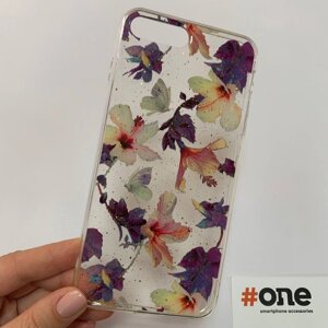 Чохол для iPhone 8 Plus c блискітками з принтом квітів чохол на телефон айфон 8 плюс прозорий FLR