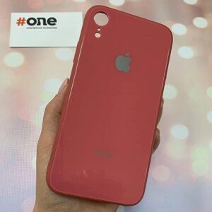 Чохол для iPhone XR скляний щільний чохол з логотипом на телефон айфон хр малиновий GSS