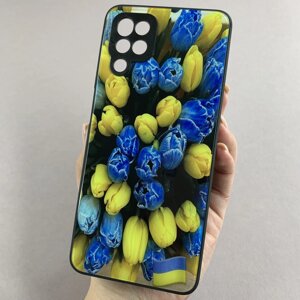 Чохол для Samsung Galaxy M12 чохол з тюльпанами із захистом камери на телефон самсунг м12 чорний q7k