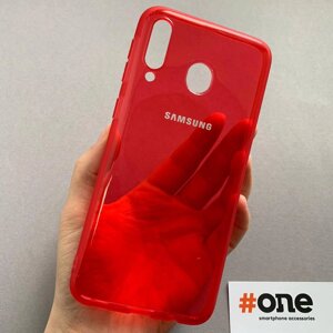 Чохол для Samsung Galaxy M30 силіконовий з логотипом чохол на телефон самсунг м30 прозорий червоний TLG