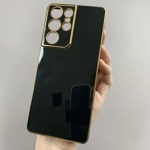 Чохол для Samsung Galaxy S21 Ultra чохол із золотою окантовкою на телефон самсунг с21 ультра чорний h7y