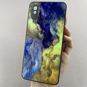 Чохол для Xiaomi Redmi 9A мармуровий чохол із захистом камери на телефон сяомі редмі 9а чорний q7k