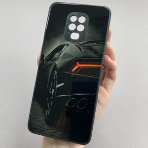 Чохол для Xiaomi Redmi Note 9 Pro скляний чохол з машиною на телефон сяомі редмі нот 9 про чорний l6f