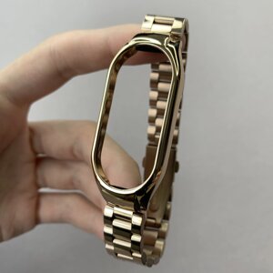 Ремінець для Xiaomi Mi Band 8 металевий браслет для смарт годинник сяомі мі бенд 8 рожеве золото stl