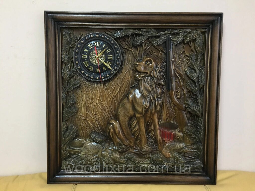 Годинник у картині з дерева, собака мисливця від компанії woodlixUA - фото 1