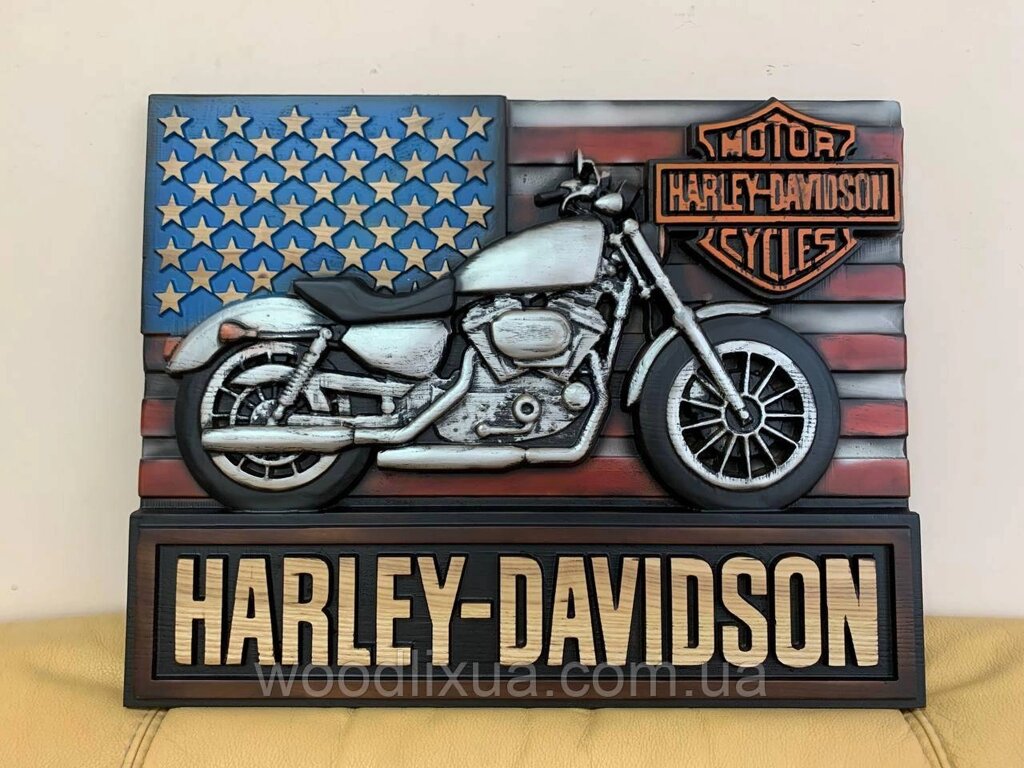 Картина з дерева, панно мотоцикл "Harley Davidson" від компанії woodlixUA - фото 1