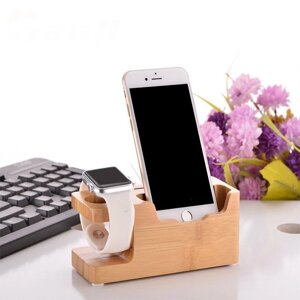 Дерев'яна док-станція Bamboo Wood Desk підставка для телефону + USB Hab