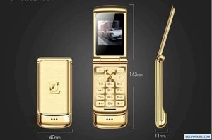 Фліп-телефон Ulcool V9 Gold, металевий корпус, 1,54 ", 2 Sim, MP3, Bluetooth, FM, анти-втрата