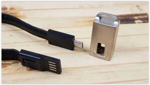 Кабель USB Floveme Black, тип ремінець, шкіряний