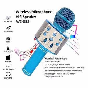 Мікрофон Wster WS-858 Караоке, синій з USB, microSD, AUX, Bluetooth