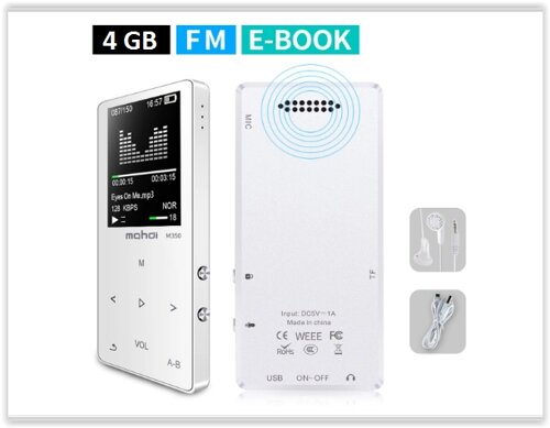 MP3 Плеєр Mahdi M320 4Gb, 80 годин роботи без підзарядки, білий