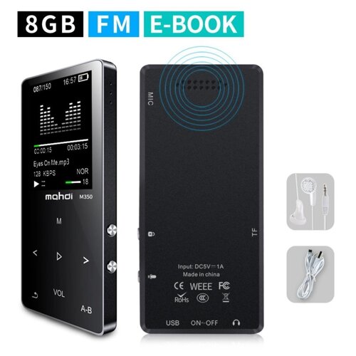 MP3 Плеєр Mahdi M320 8Gb, 80 годин роботи без підзарядки, Bluetooth, чорний