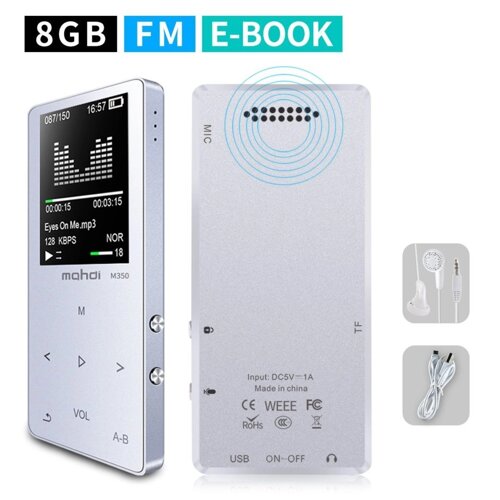 MP3 Плеєр Mahdi M320 8Gb, 80 годин роботи без підзарядки, Bluetooth, срібний