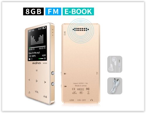 MP3 Плеєр Mahdi M320 8Gb, 80 годин роботи без підзарядки, Bluetooth, золотий