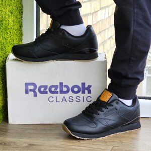 Чоловічі Термо Кросівки Reebok Classic Чорні Зимові Рибок Шкіряні (розміри: 41,42,43,44,45,46)