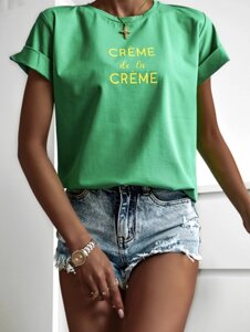 Стильна жіноча oversize футболка з написом 42-44 розмір, Літня футболка оверсайз