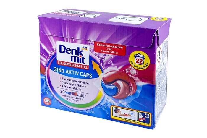 Капсули для прання DenkMit Aktiv Color 3в1 (для кольорової білизни), 22 штуки по 27 г від компанії Запчастини РК побут - фото 1