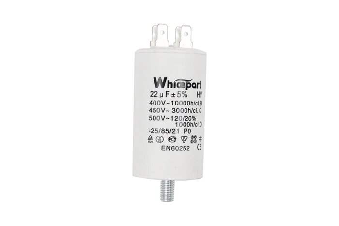 Конденсатор CBB60-E 22 мкФ, 450 В, Whicepart (клеми + болт) від компанії Запчастини РК побут - фото 1