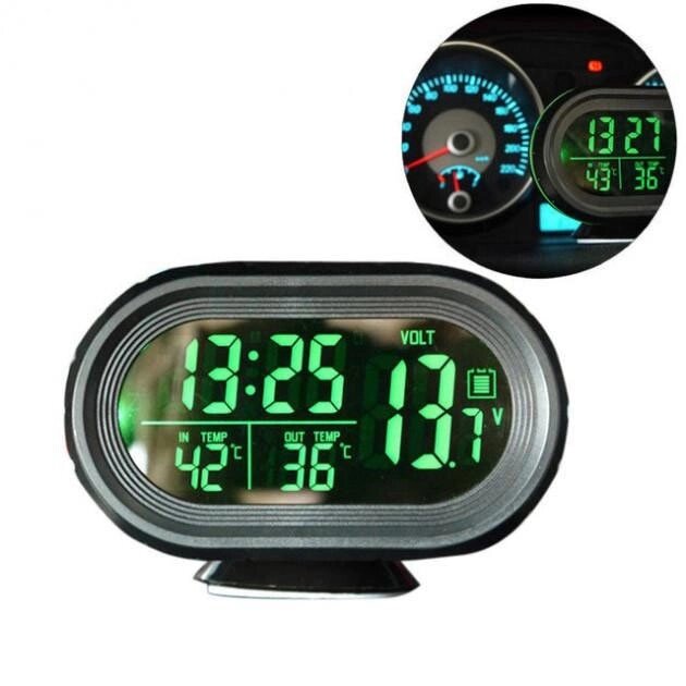 Автомобільні годинник VST - 7009V підсвічування + 2 термометра + вольтметр, харчування від акумулятора авто 12В-24В від компанії Інтернет-магазин  towershop.online - фото 1