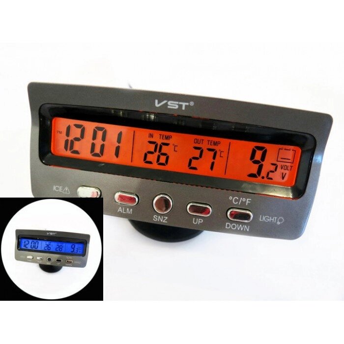 Автомобільні годинник з термометром і вольтметром VST 7045V від компанії Інтернет-магазин  towershop.online - фото 1