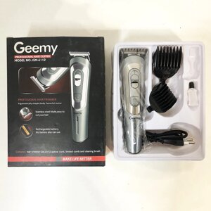 Бездротова машинка для стрижки волосся GEMEI GM-6112 акумуляторна, окантувальна машинка. Колір сірий