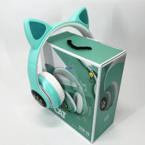 Бездротові LED навушники з котячими вушками CAT STN-28. Колір: зелений