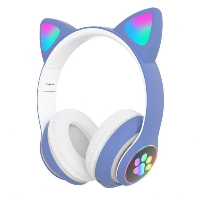 Бездротові Bluetooth навушники з котячими LED вушками  STN-28 micro SD, AUX Сині, що світяться від компанії Інтернет-магазин  towershop.online - фото 1