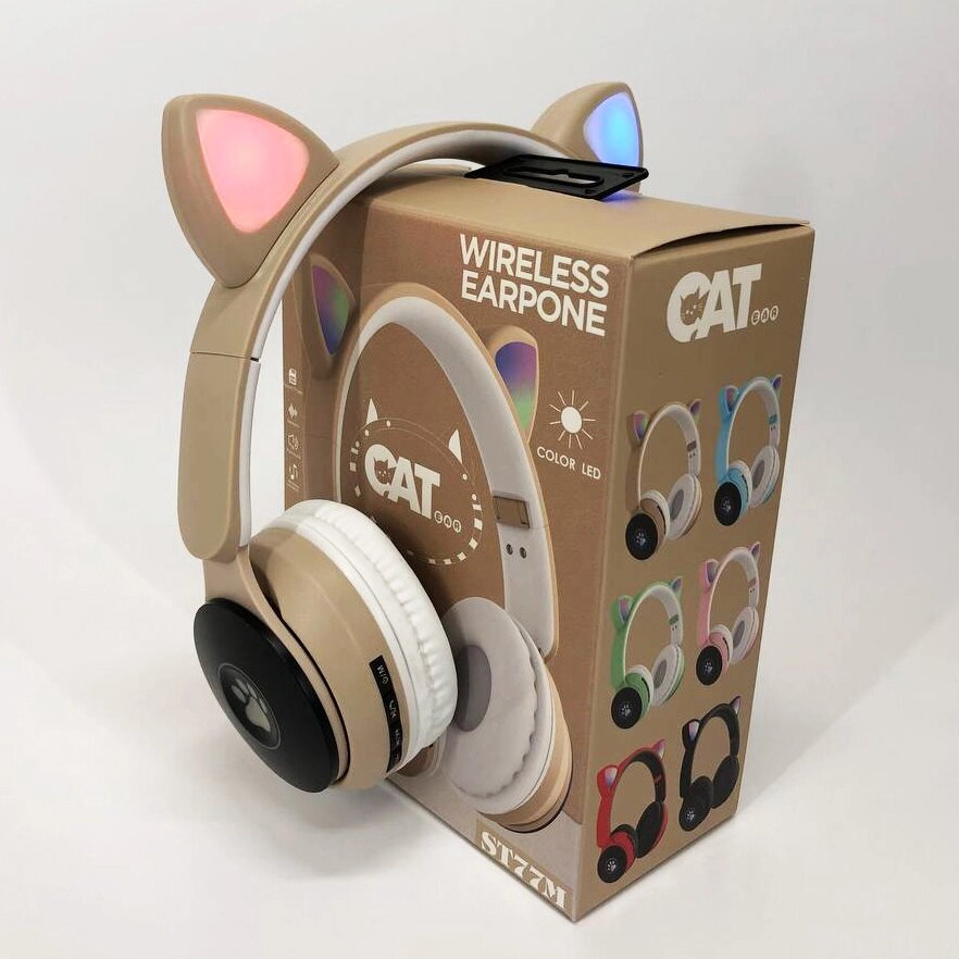 Бездротові навушники ST77 LED зі котячими вушками, що світяться. Колір: золотий від компанії Інтернет-магазин  towershop.online - фото 1