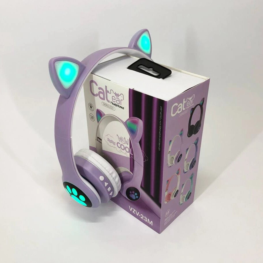 Бездротові навушники з котячими вушками та RGB підсвічуванням Cat VZV 23M. Колір: фіолетовий від компанії Інтернет-магазин  towershop.online - фото 1